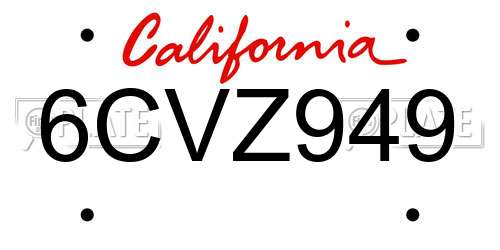 6CVZ949 California License Plate