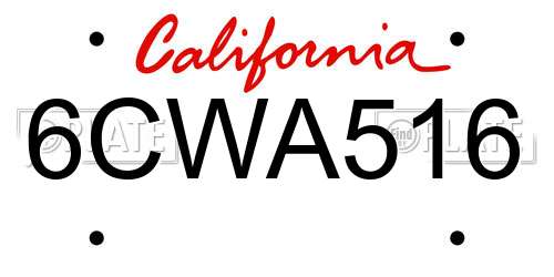 6CWA516 California License Plate