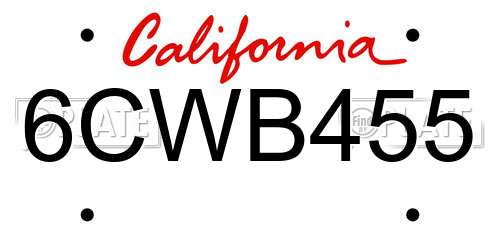 6CWB455 California License Plate