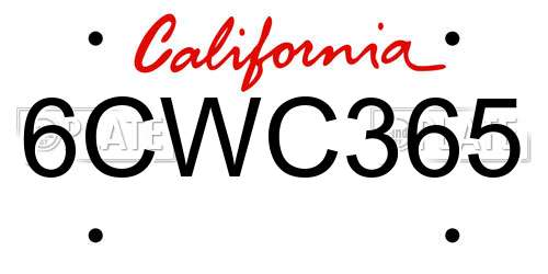 6CWC365 California License Plate