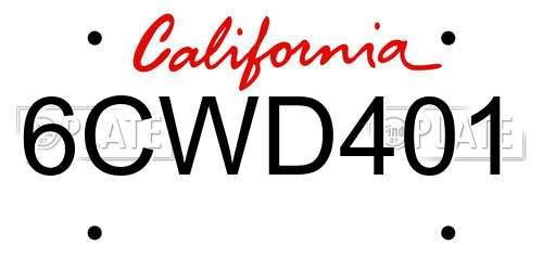 6CWD401 California License Plate