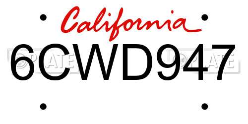 6CWD947 California License Plate