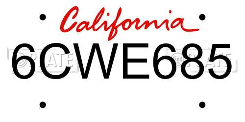 6CWE685 California License Plate
