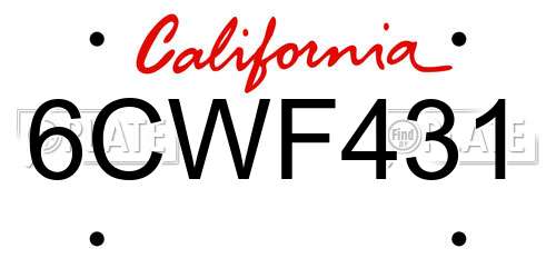6CWF431 California License Plate