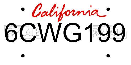 6CWG199 California License Plate