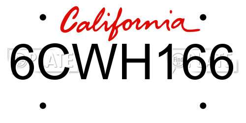 6CWH166 California License Plate