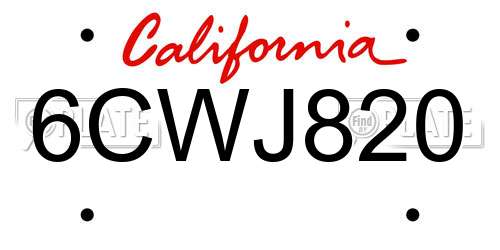 6CWJ820 California License Plate