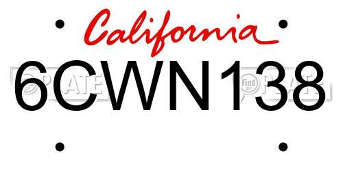 6CWN138 California License Plate