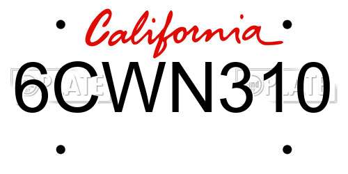 6CWN310 California License Plate