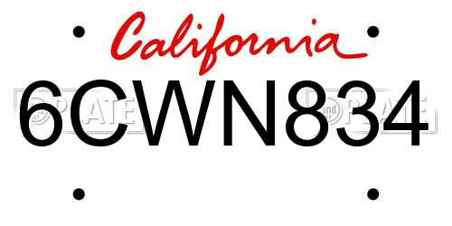 6CWN834 California License Plate