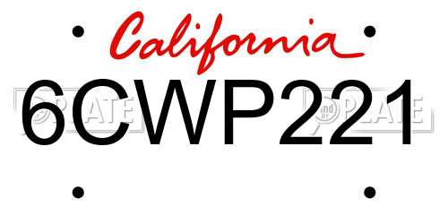 6CWP221 California License Plate