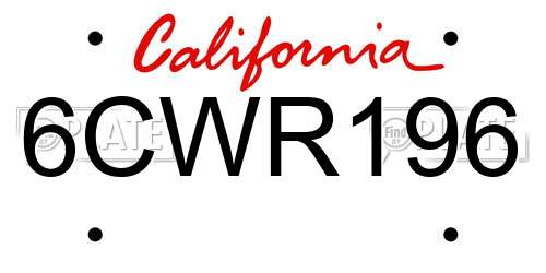 6CWR196 California License Plate