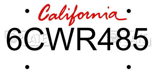 6CWR485 California License Plate