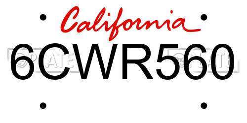 6CWR560 California License Plate