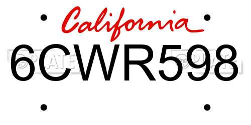 6CWR598 California License Plate