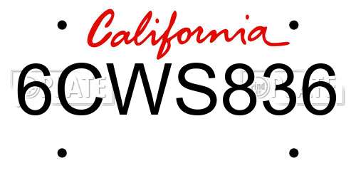 6CWS836 California License Plate