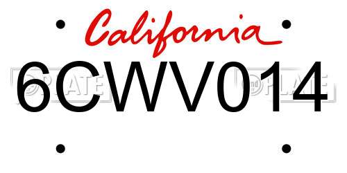 6CWV014 California License Plate