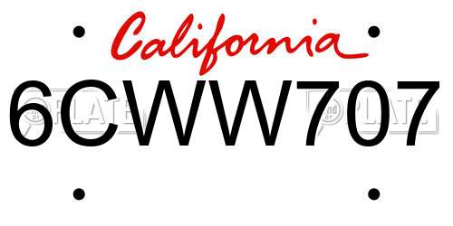 6CWW707 California License Plate