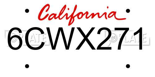 6CWX271 California License Plate