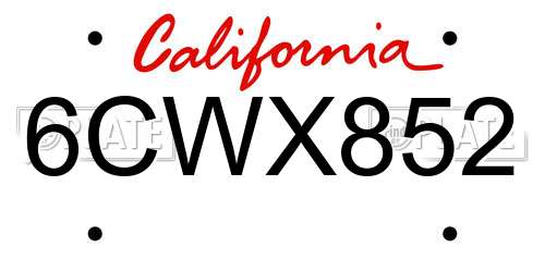6CWX852 California License Plate