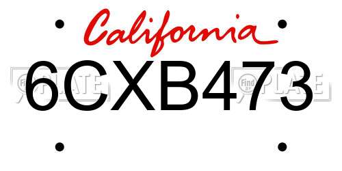 6CXB473 California License Plate