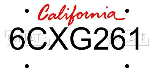 6CXG261 California License Plate