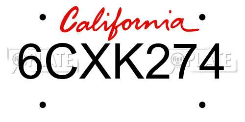 6CXK274 California License Plate