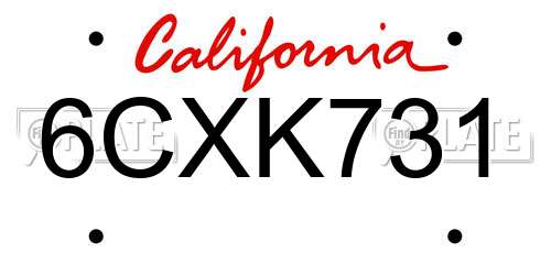 6CXK731 California License Plate