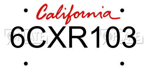 6CXR103 California License Plate
