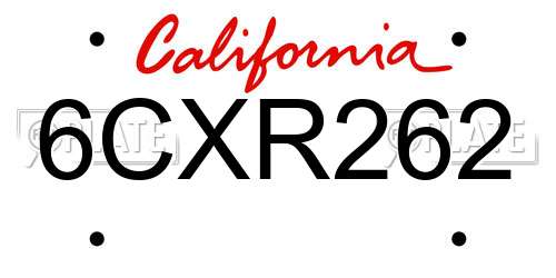 6CXR262 California License Plate