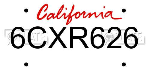 6CXR626 California License Plate