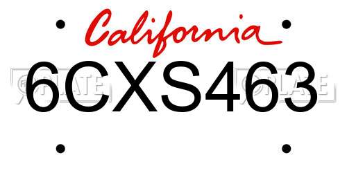 6CXS463 California License Plate