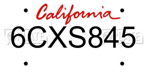 6CXS845 California License Plate