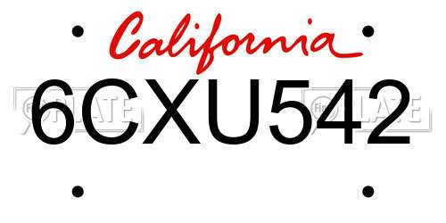 6CXU542 California License Plate