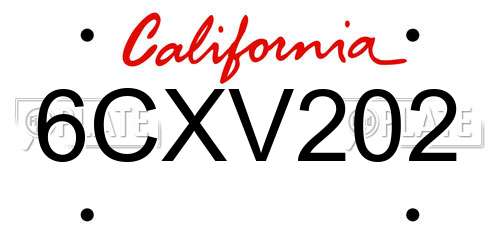 6CXV202 California License Plate