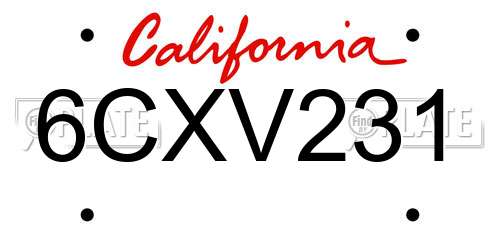 6CXV231 California License Plate