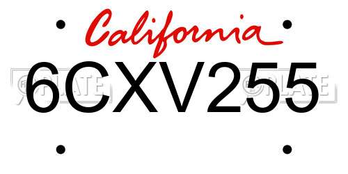 6CXV255 California License Plate