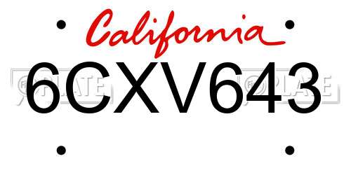 6CXV643 California License Plate