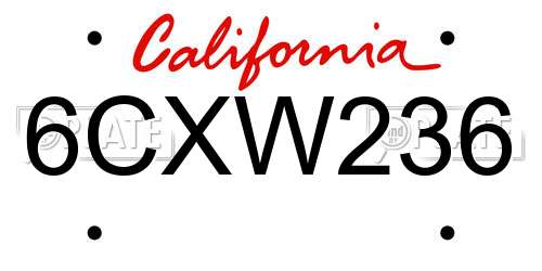 6CXW236 California License Plate