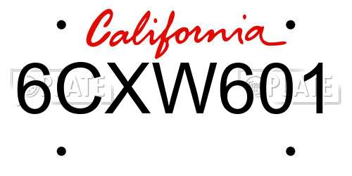 6CXW601 California License Plate