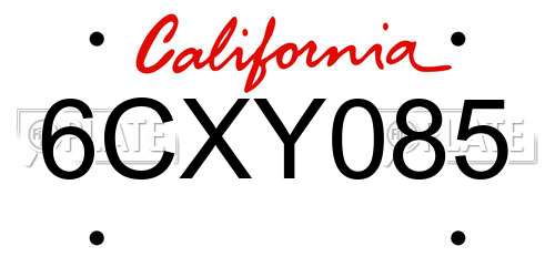 6CXY085 California License Plate