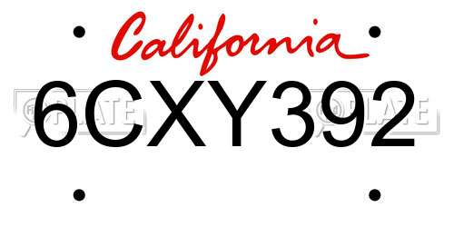 6CXY392 California License Plate