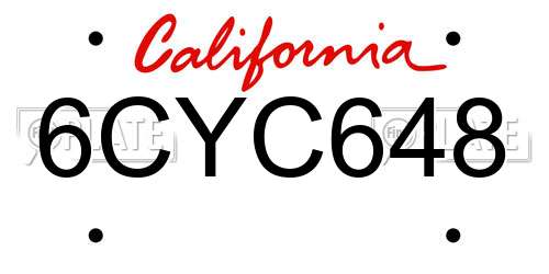 6CYC648 California License Plate