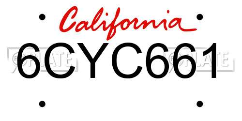 6CYC661 California License Plate