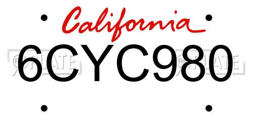 6CYC980 California License Plate