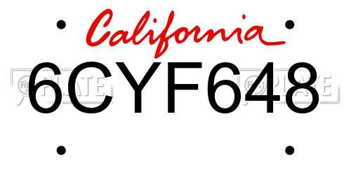 6CYF648 California License Plate