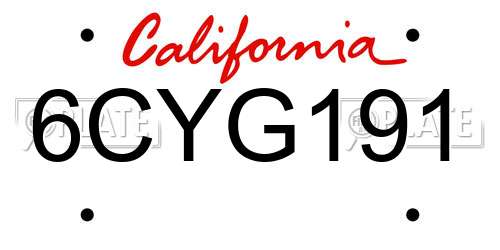 6CYG191 California License Plate