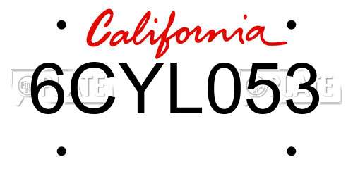 6CYL053 California License Plate