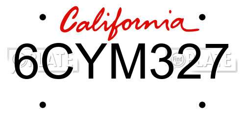 6CYM327 California License Plate