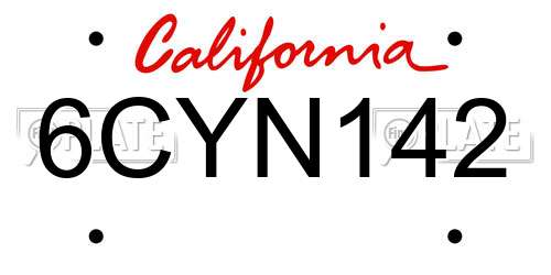 6CYN142 California License Plate